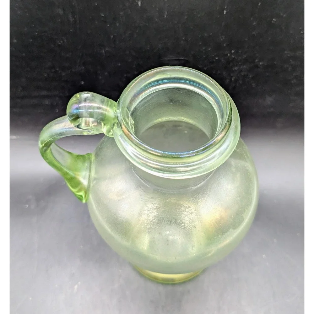 Antique Josephinenhutte Bohemian Uranium Glass Iridescent Pitcher UV Glow 8?75